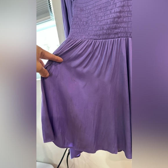Maje Reloua Purple Satin Smock-Waisted Long Sleeve Dress FR 34 (US XS or 0) - Picture 11 of 13